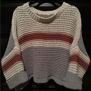POL Striped Knit Sweater - Gray, Cream, and Rust